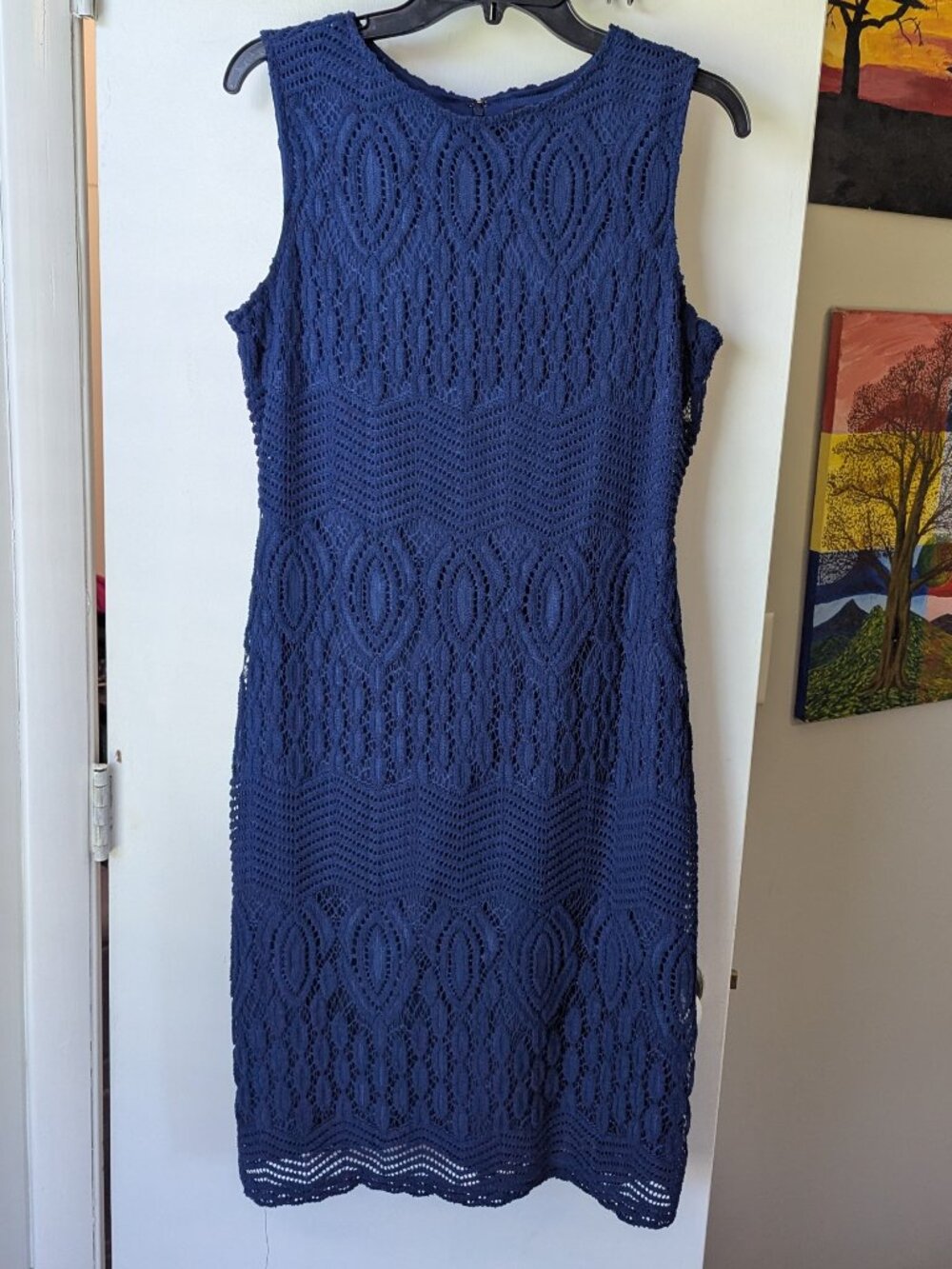 Sharagano Blue Lace Overlay Dress Sleeveless Size 10
